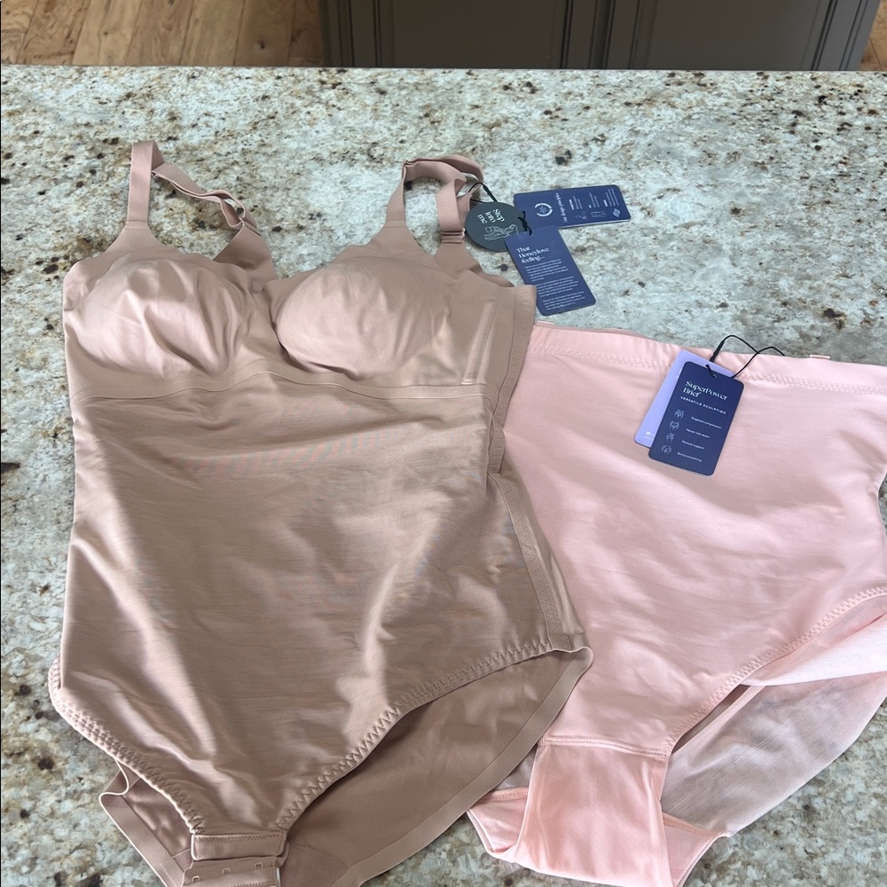 2 NWT-HONEYLOVE CAMI BODYSUIT(sand) AND SUPER POWER BRIEF(rose tan)never worn XL